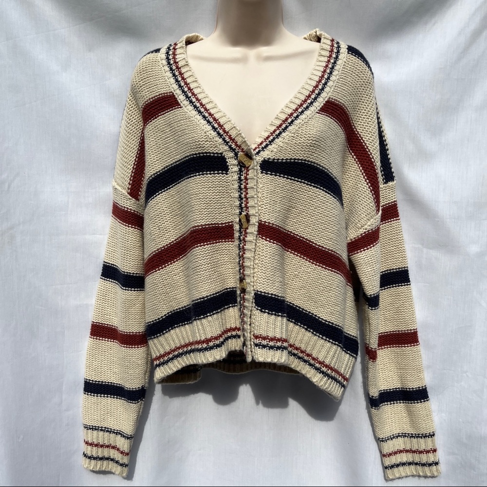 Sienna Sky | Preppy Collegiate Striped Button Front Knit Cardigan - Size S